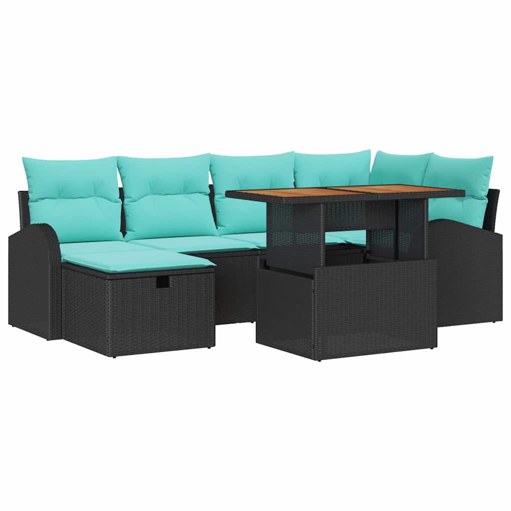 Havesofa Sæt 7 stk. Sort polyrattan