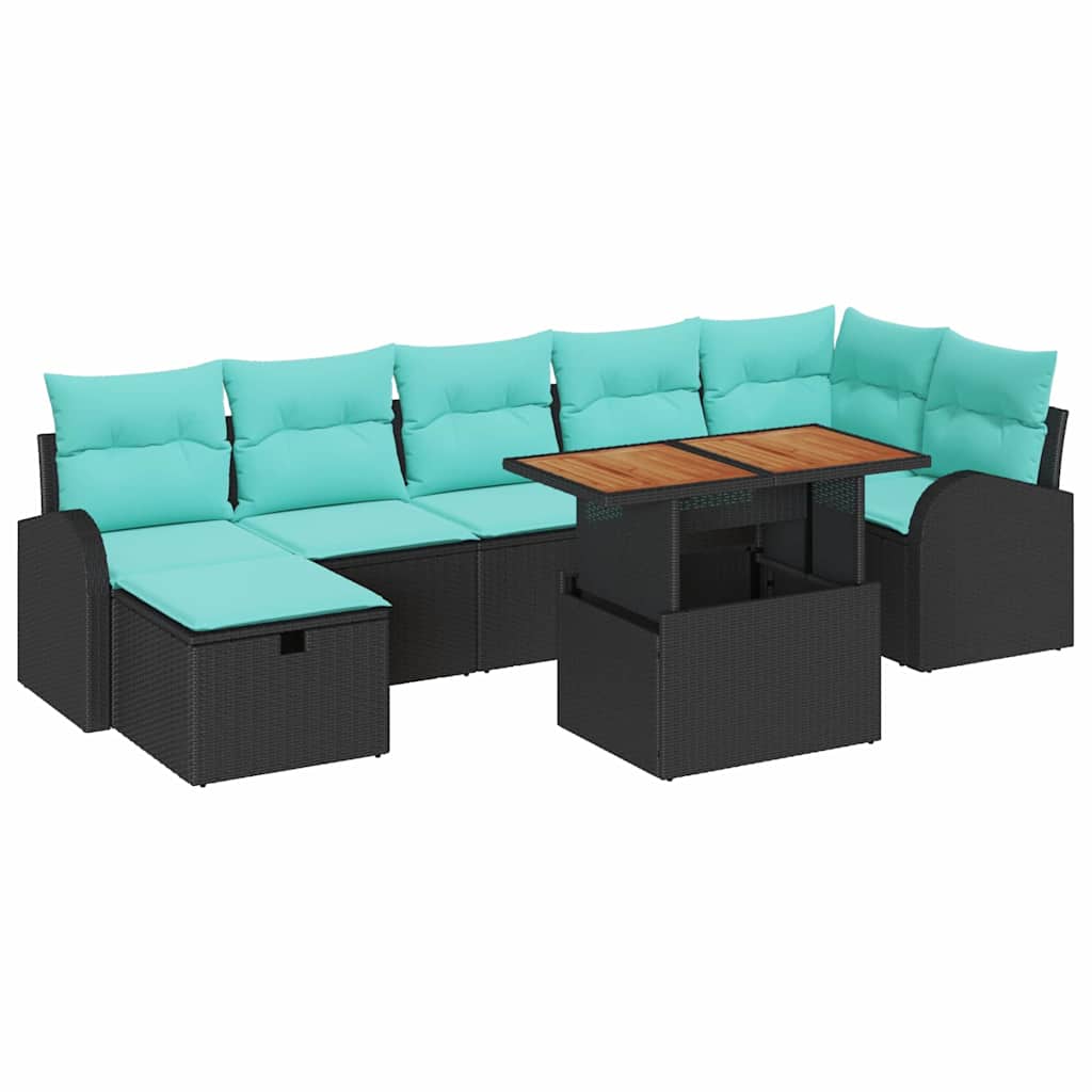 Havesofa Sæt 8 stk. Sort polyrattan