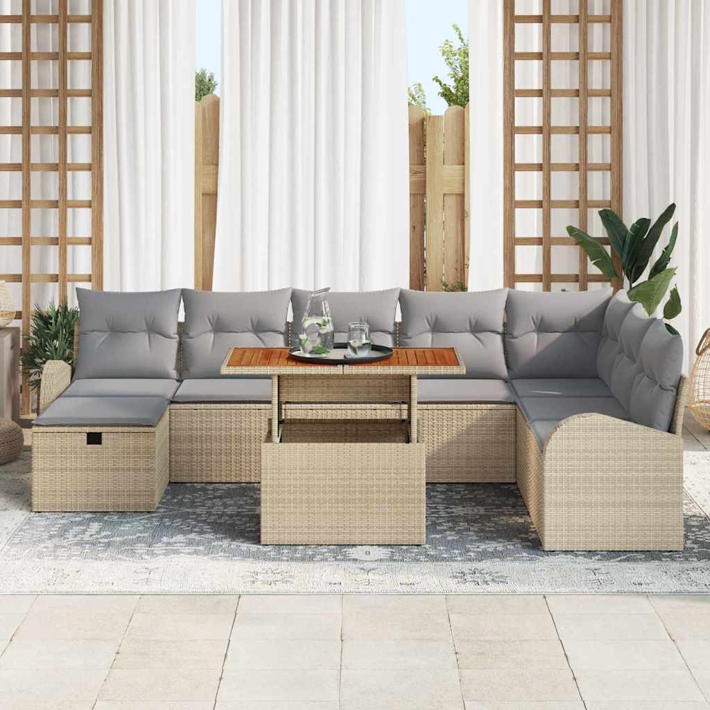 Havesofa Sæt 9 stk. Beige polyrattan