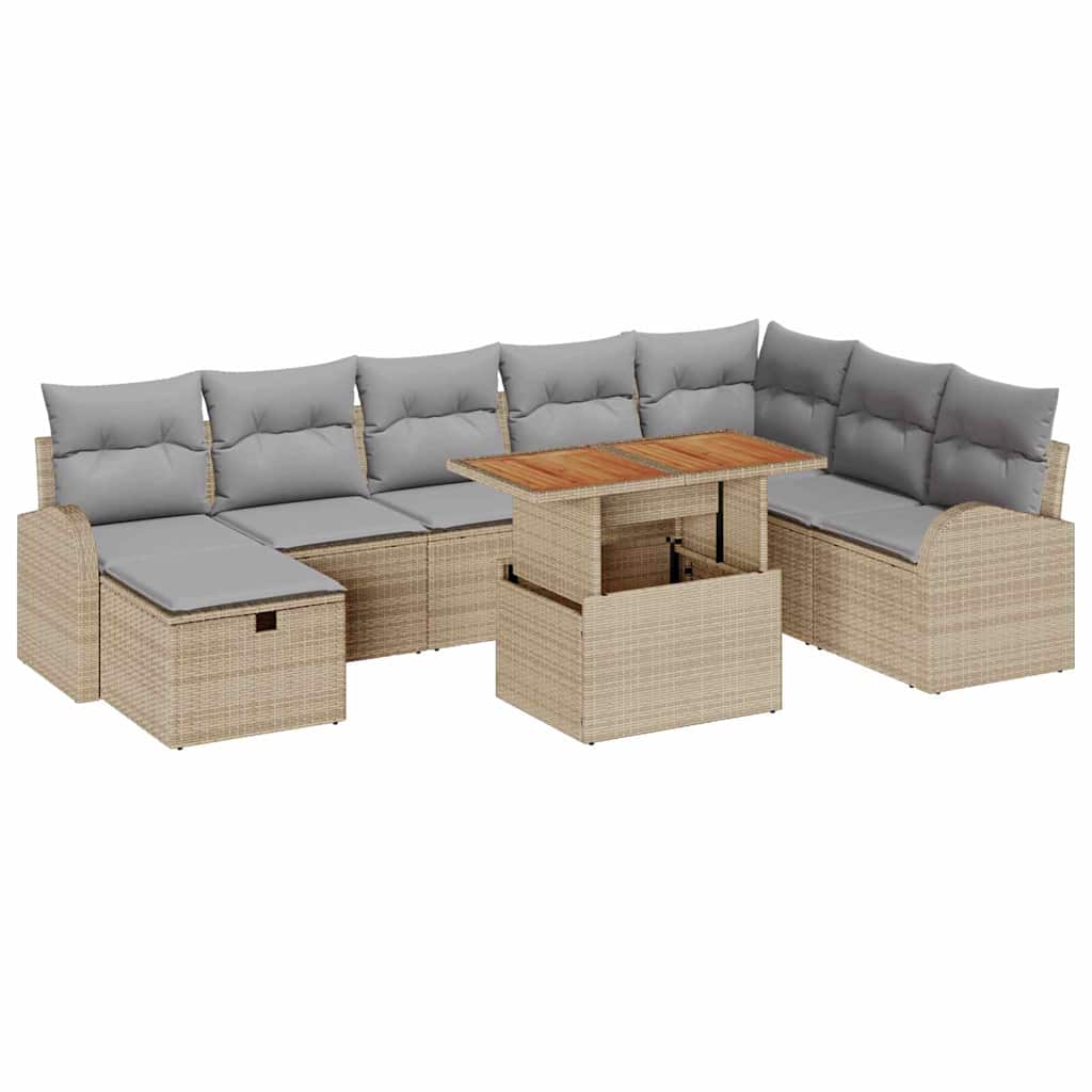 Havesofa Sæt 9 stk. Beige polyrattan