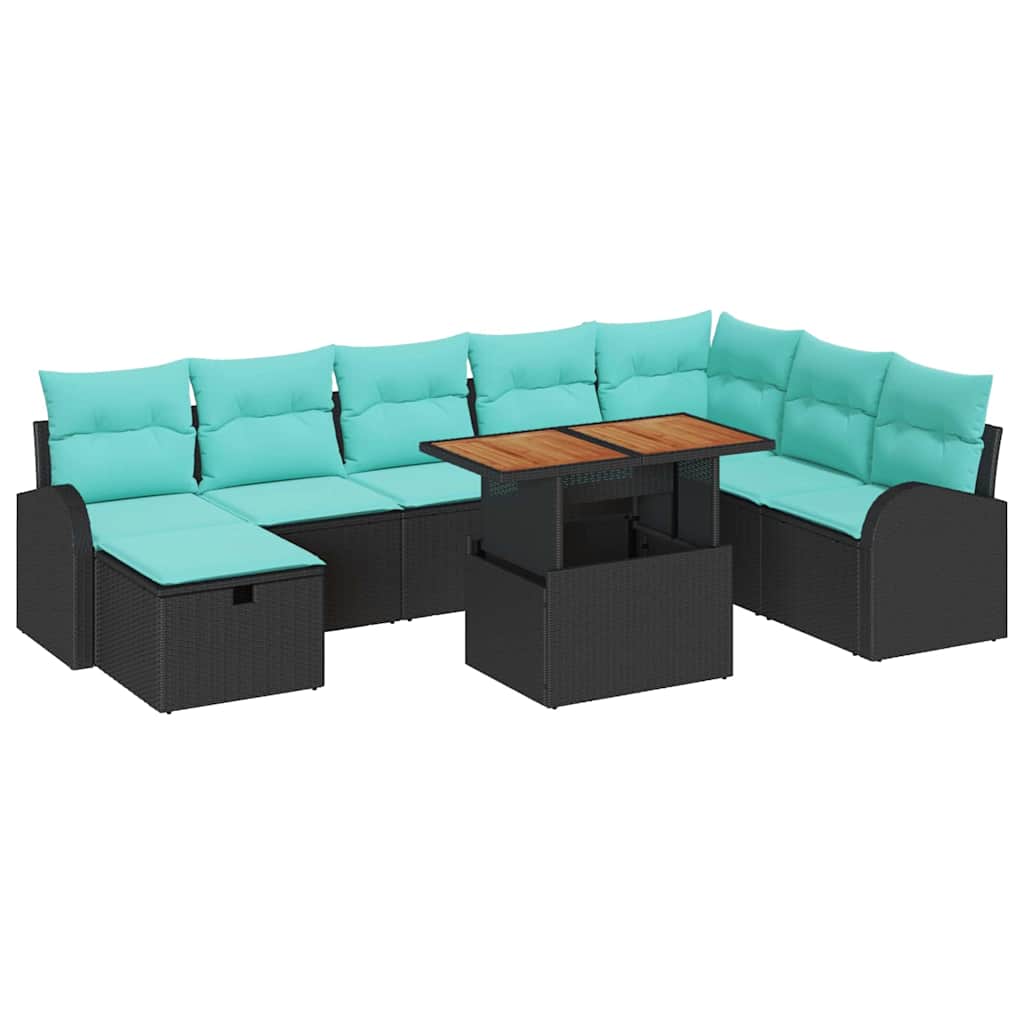 Havesofa Sæt 9 stk. Sort polyrattan