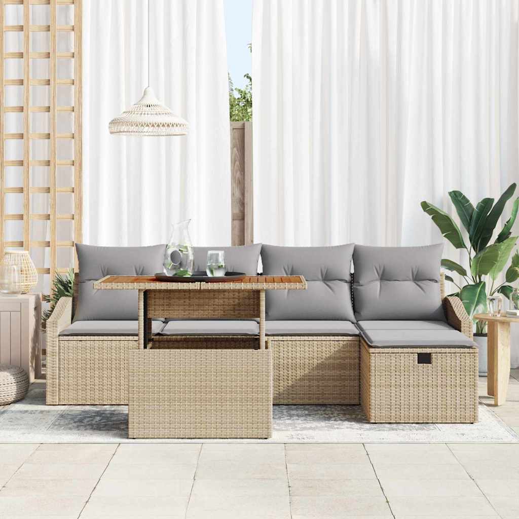 Havesofa Sæt 6 stk. Beige polyrattan