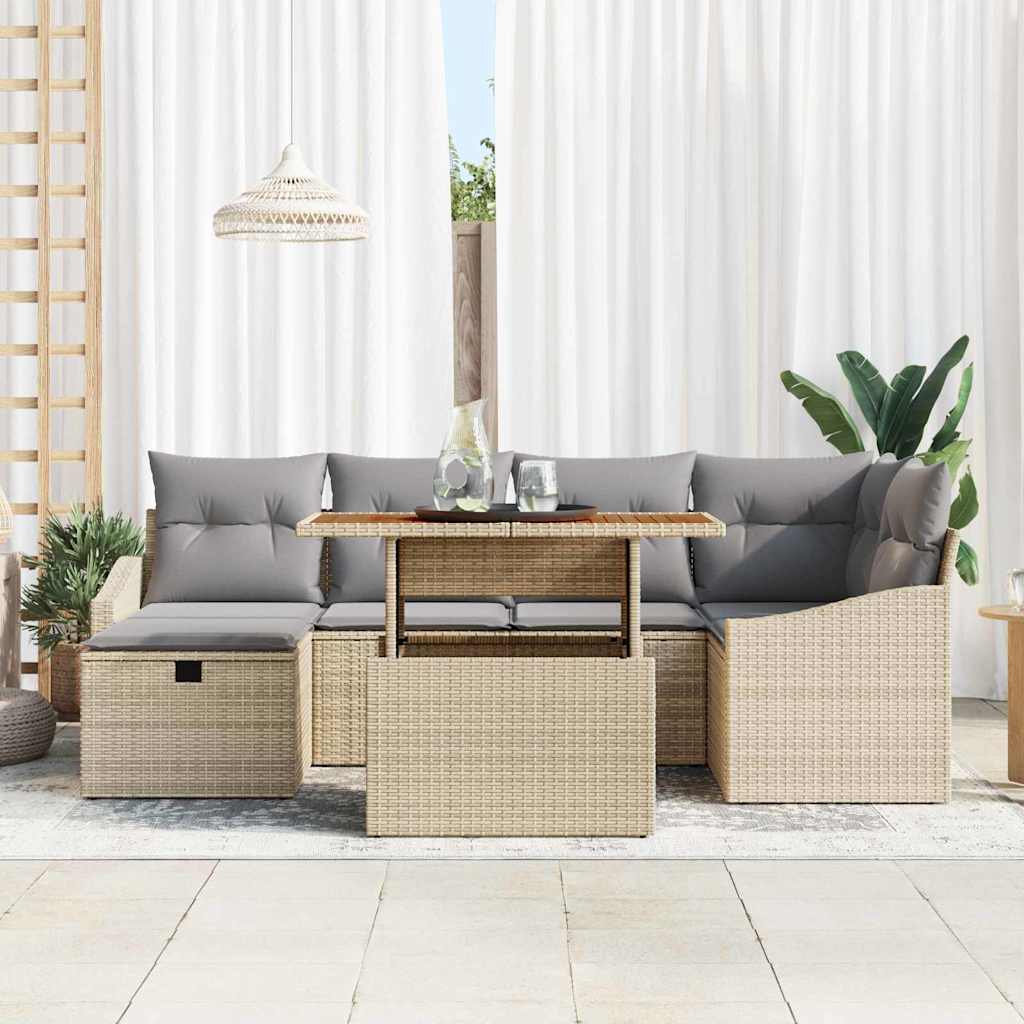 Havesofa Sæt 7 stk. Beige polyrattan