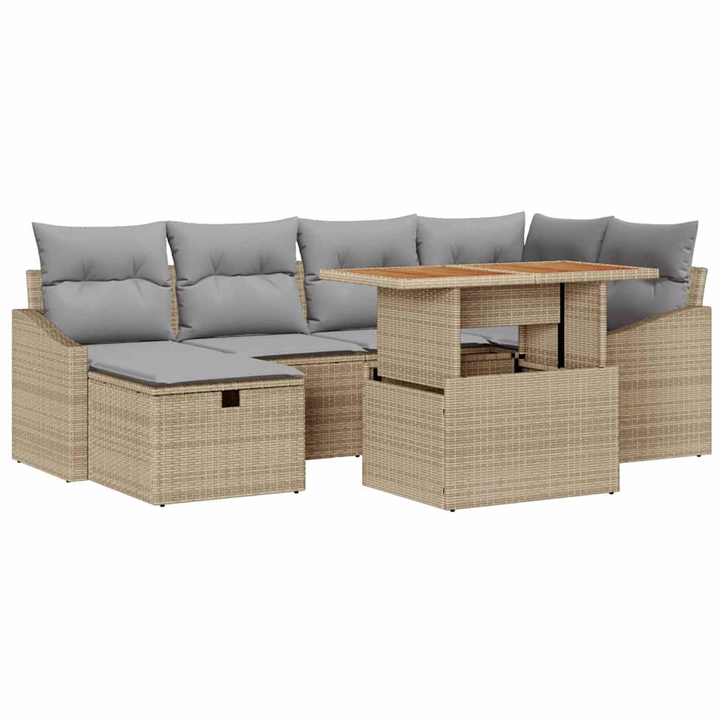 Havesofa Sæt 7 stk. Beige polyrattan