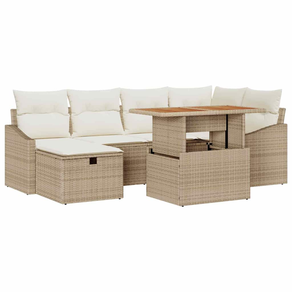 Havesofa Sæt 7 stk. Beige polyrattan