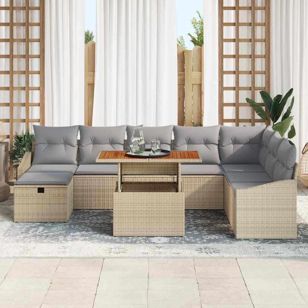 Havesofa Sæt 9 stk. Beige polyrattan