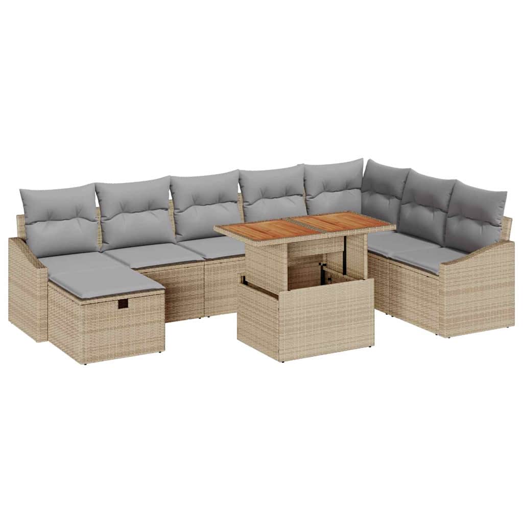 Havesofa Sæt 9 stk. Beige polyrattan
