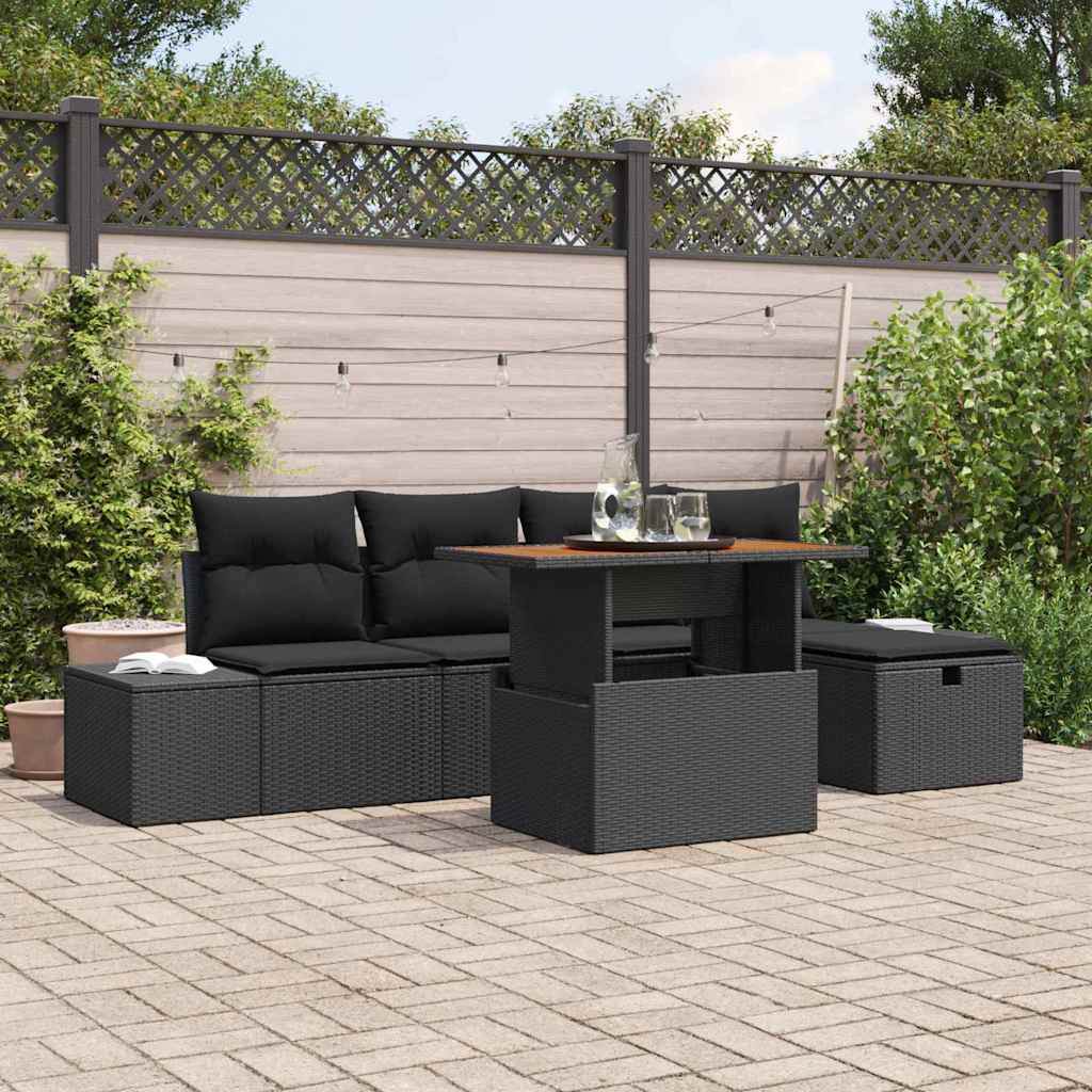 Havesofa Sæt 6 stk. Sort polyrattan