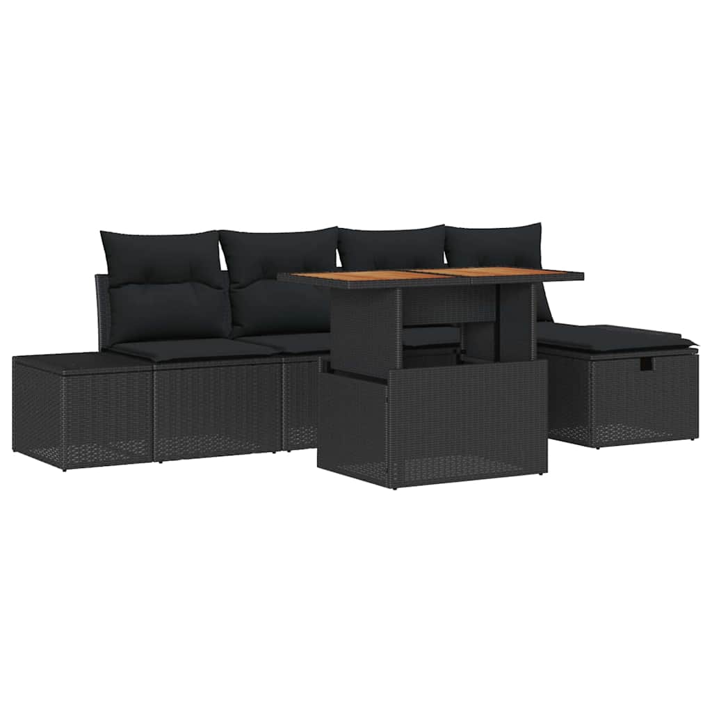 Havesofa Sæt 6 stk. Sort polyrattan