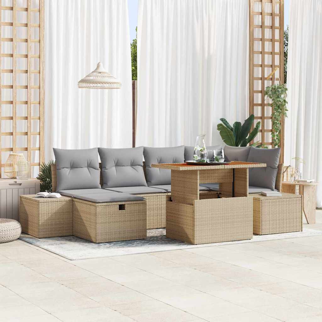 Havesofa Sæt 7 stk. Beige polyrattan