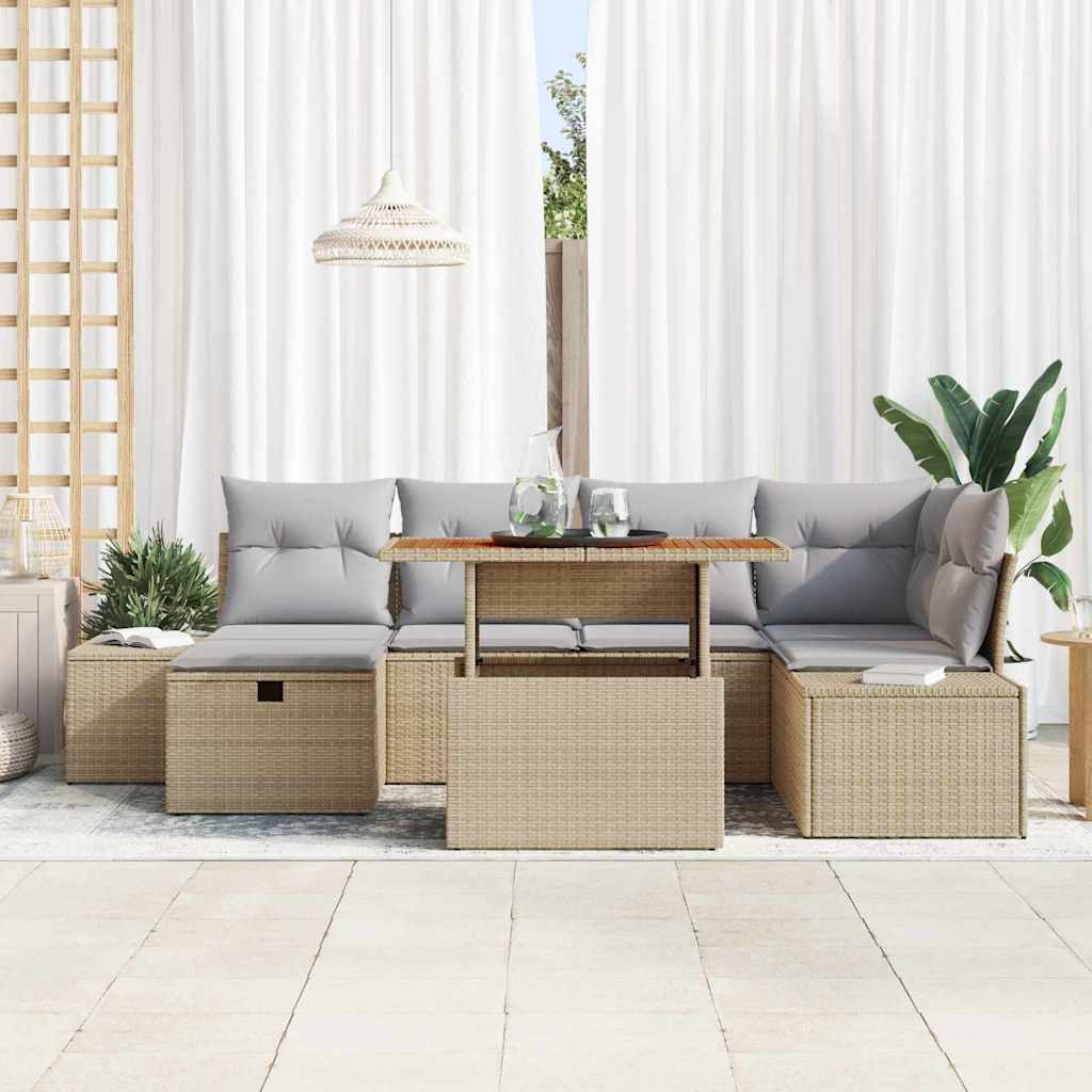 Havesofa Sæt 7 stk. Beige polyrattan