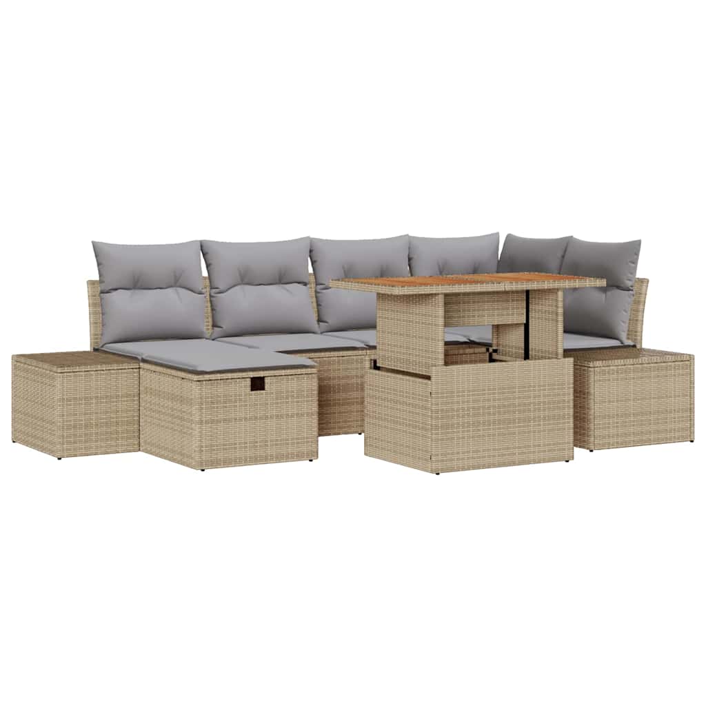 Havesofa Sæt 7 stk. Beige polyrattan