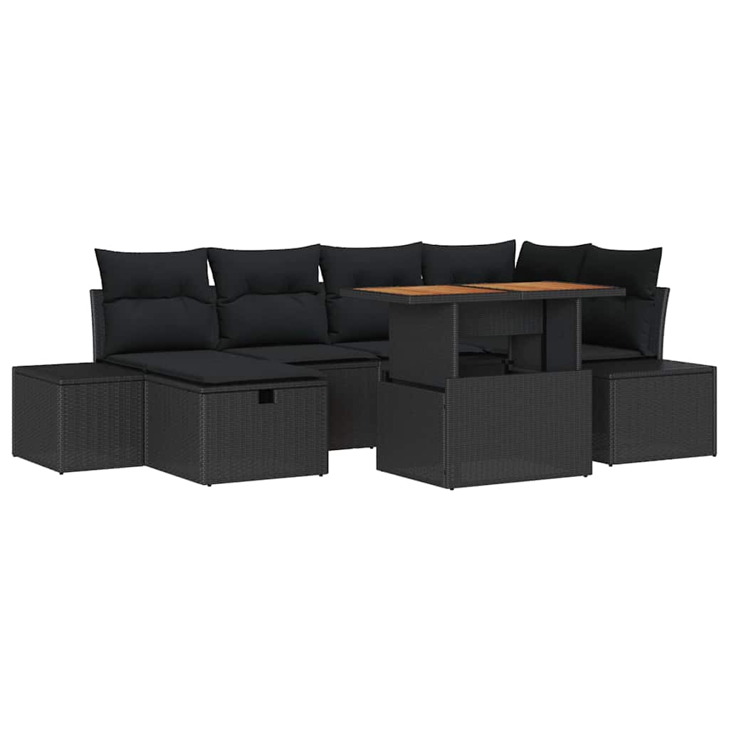 Havesofa Sæt 7 stk. Sort polyrattan