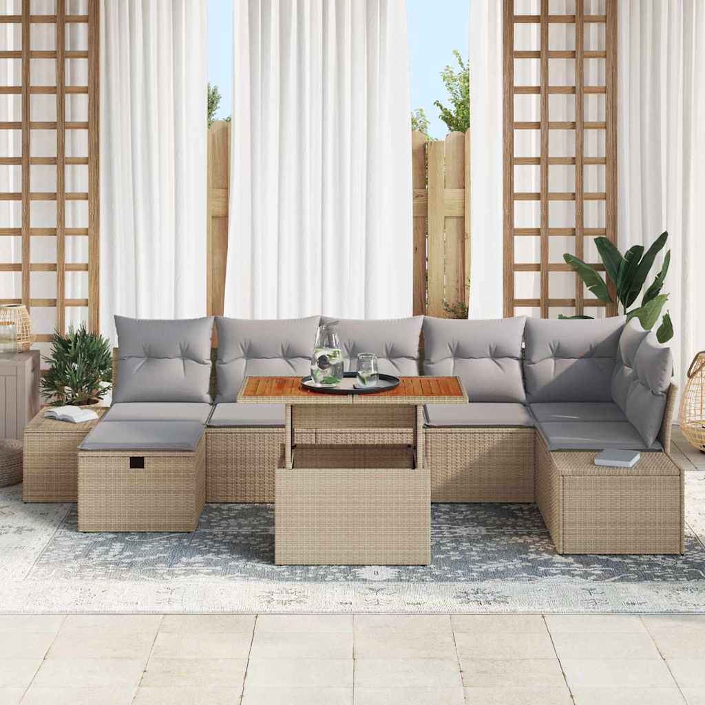 Havesofa Sæt 8 stk. Beige polyrattan