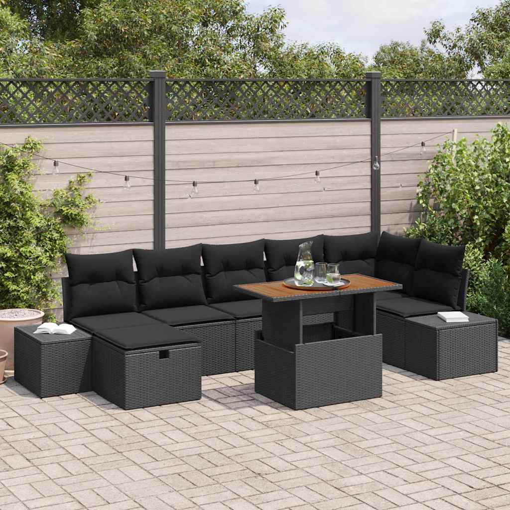Havesofa Sæt 8 stk. Sort polyrattan