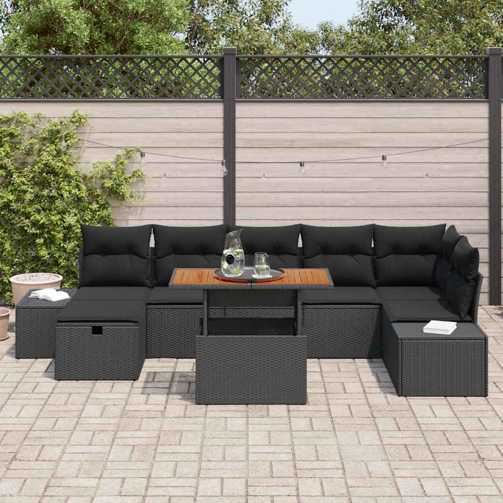 Havesofa Sæt 8 stk. Sort polyrattan