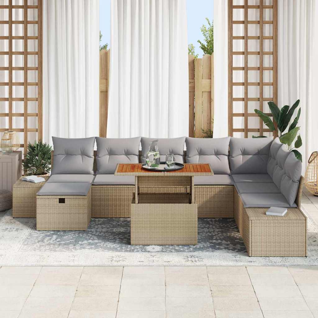 Havesofa Sæt 9 stk. Beige Poly rattan