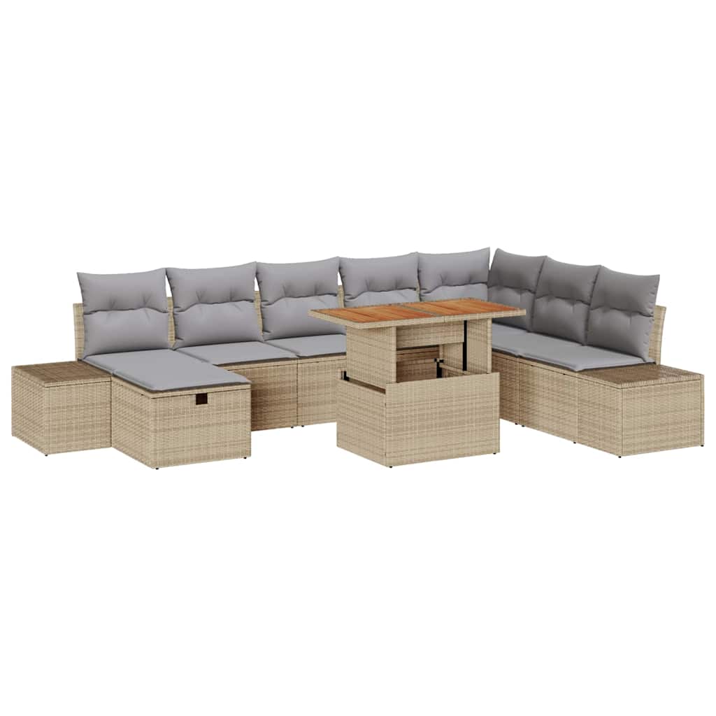 Havesofa Sæt 9 stk. Beige Poly rattan