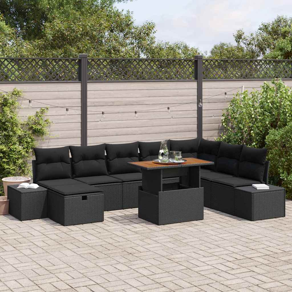 Havesofa Sæt 9 stk. Sort Poly rattan