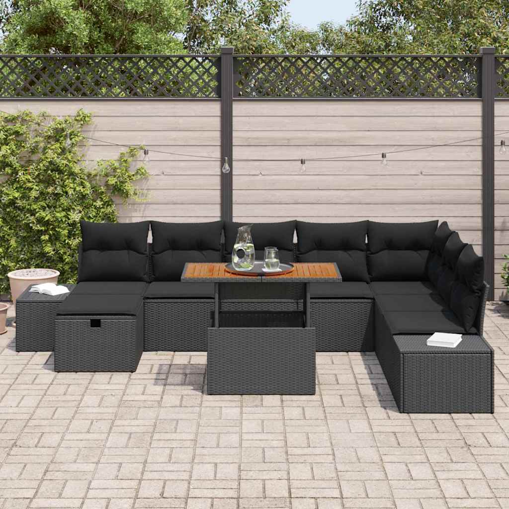 Havesofa Sæt 9 stk. Sort Poly rattan