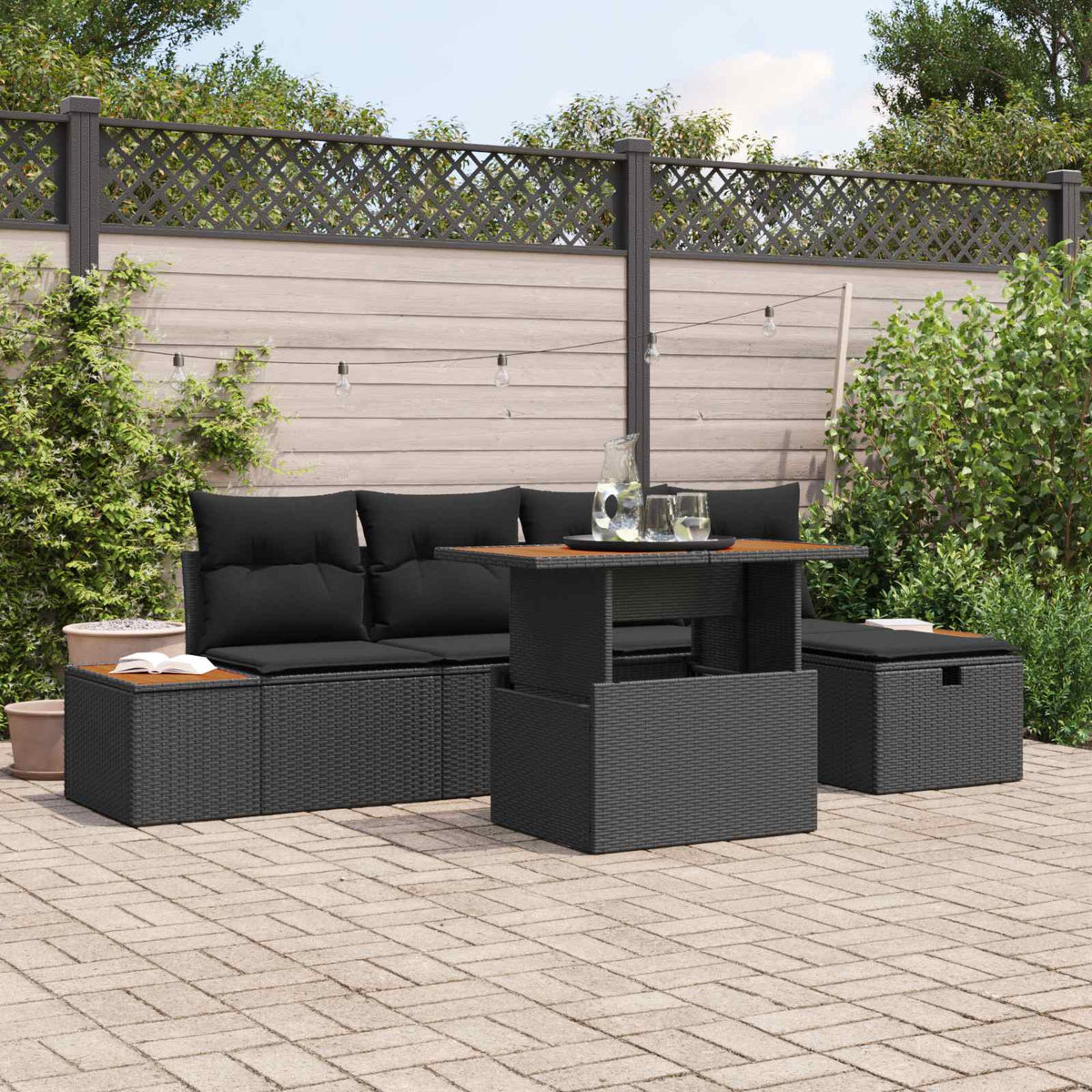 Havesofa Sæt 6 stk. Sort polyrattan