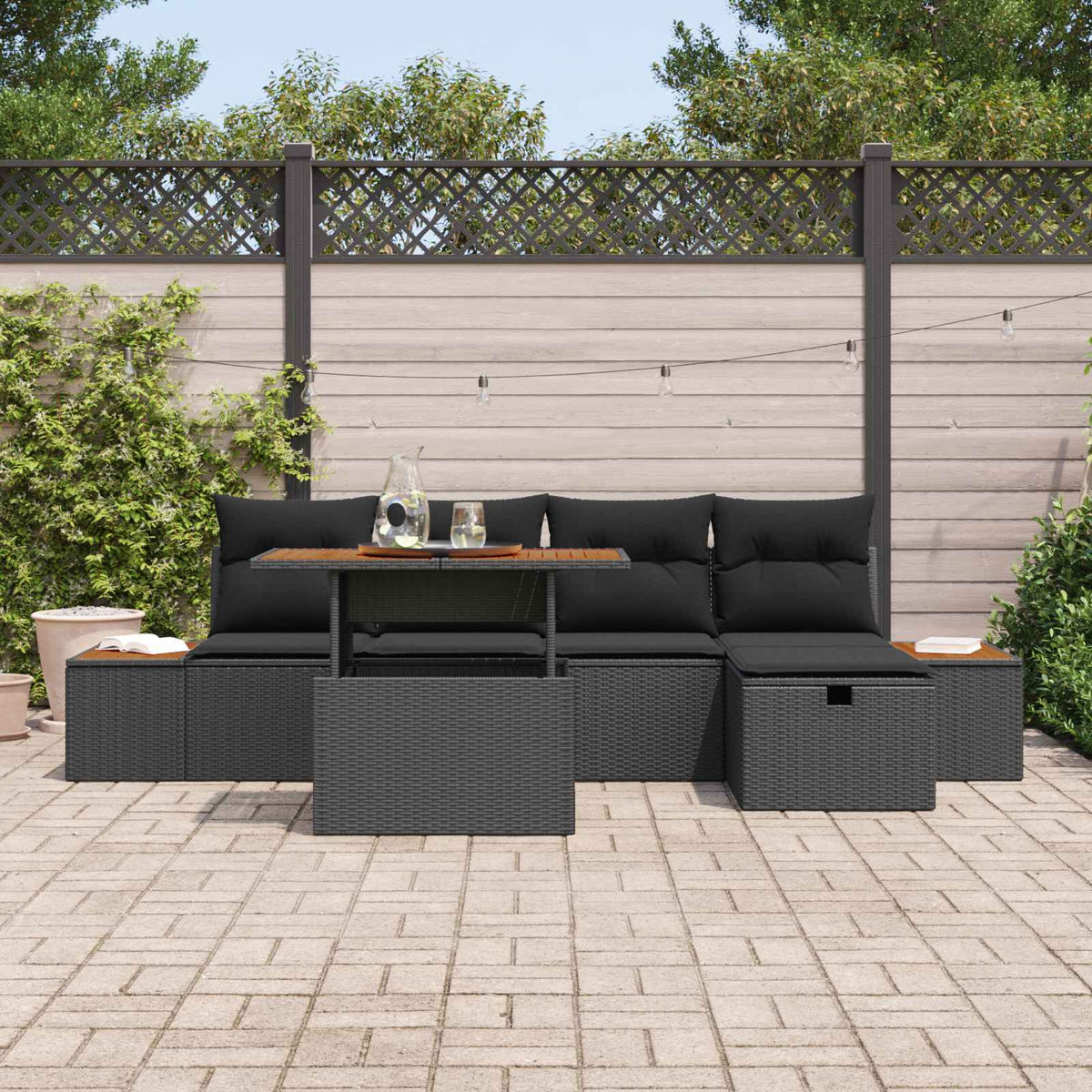 Havesofa Sæt 6 stk. Sort polyrattan