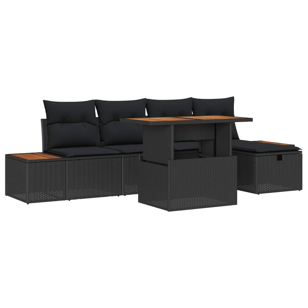 Havesofa Sæt 6 stk. Sort polyrattan