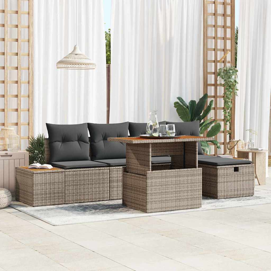 Havesofa Sæt 6 stk. Grå polyrattan