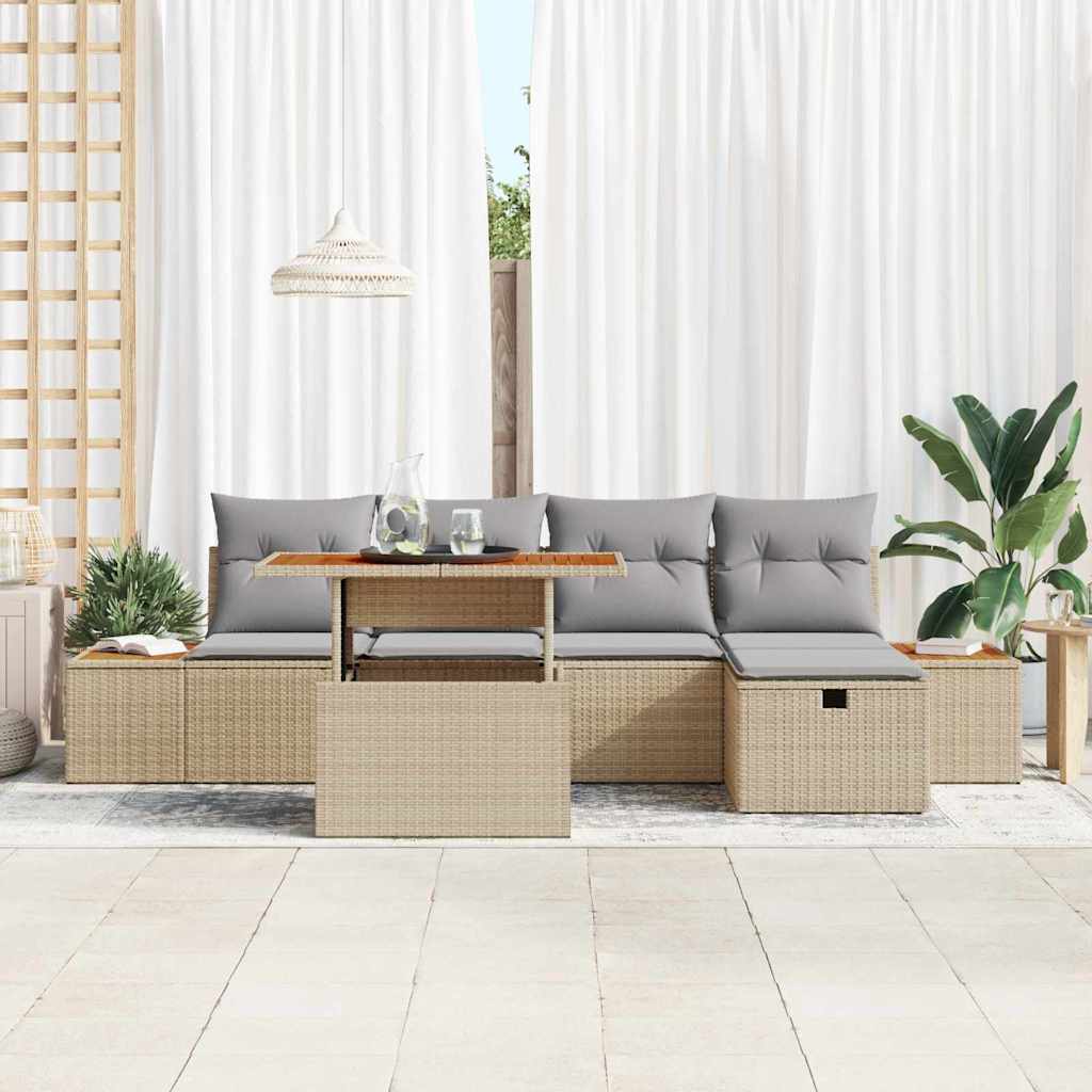 Havesofa Sæt 6 stk. Beige polyrattan