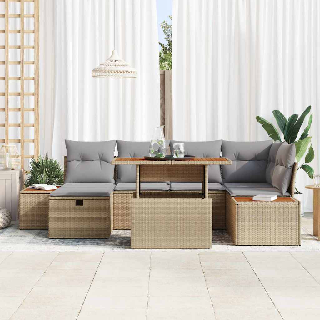 Havesofa Sæt 7 stk. Beige polyrattan