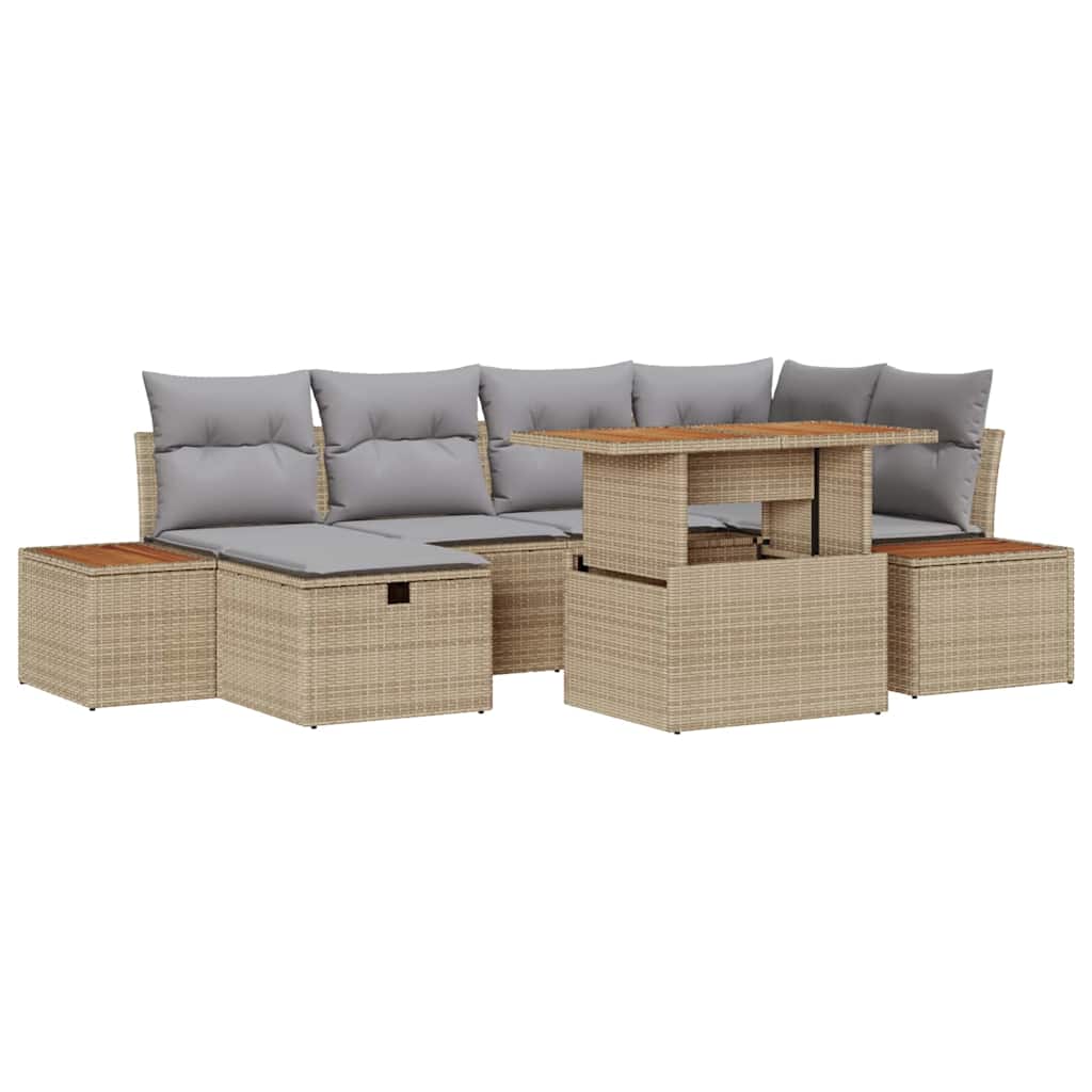 Havesofa Sæt 7 stk. Beige polyrattan