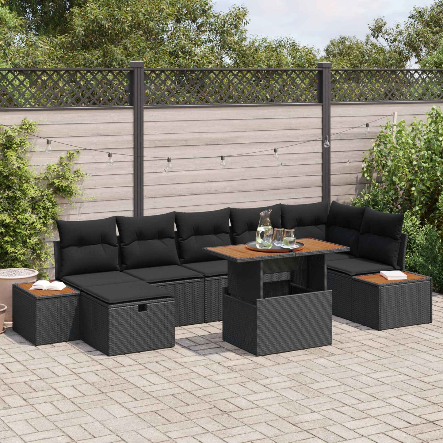Havesofa Sæt 8 stk. Sort polyrattan