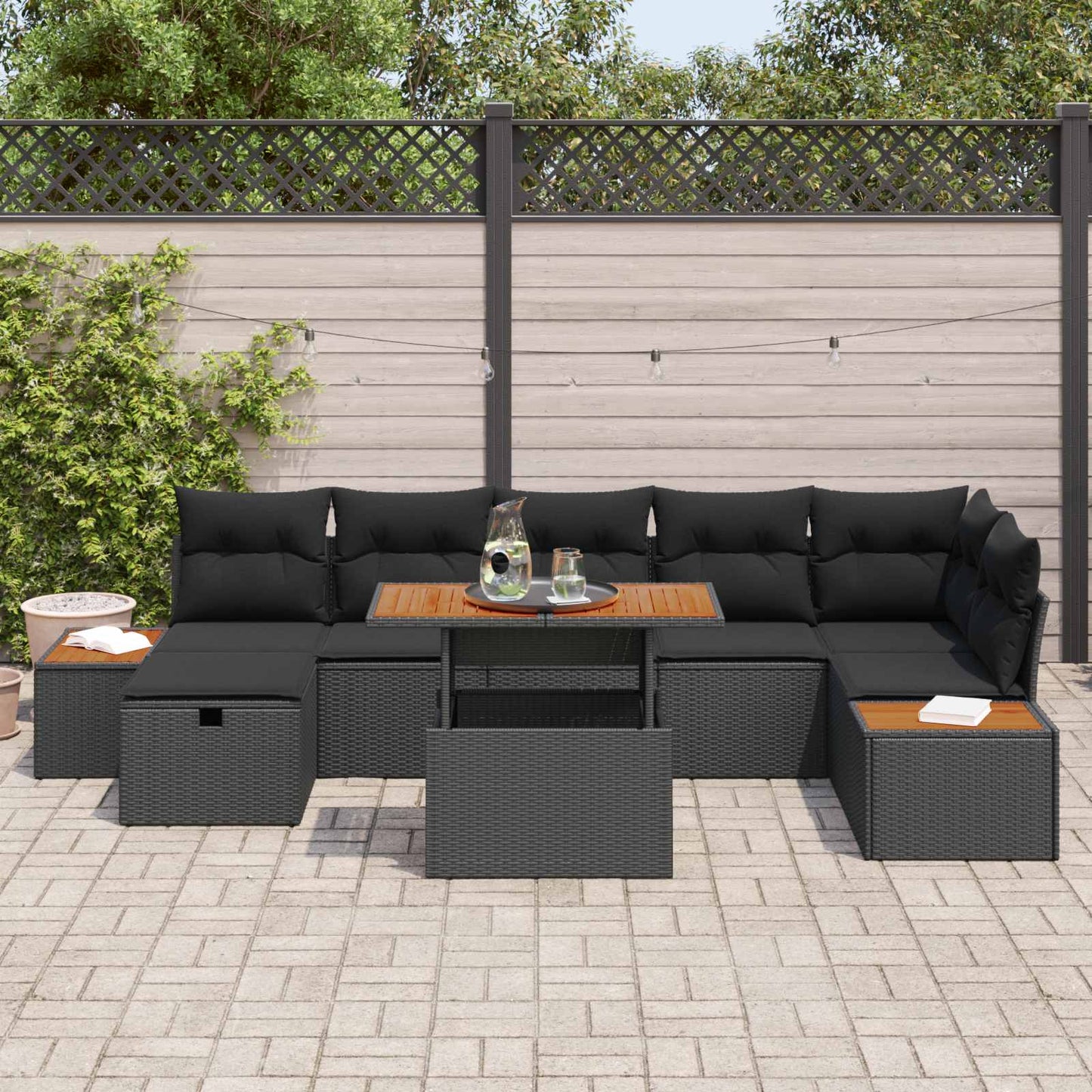 Havesofa Sæt 8 stk. Sort polyrattan