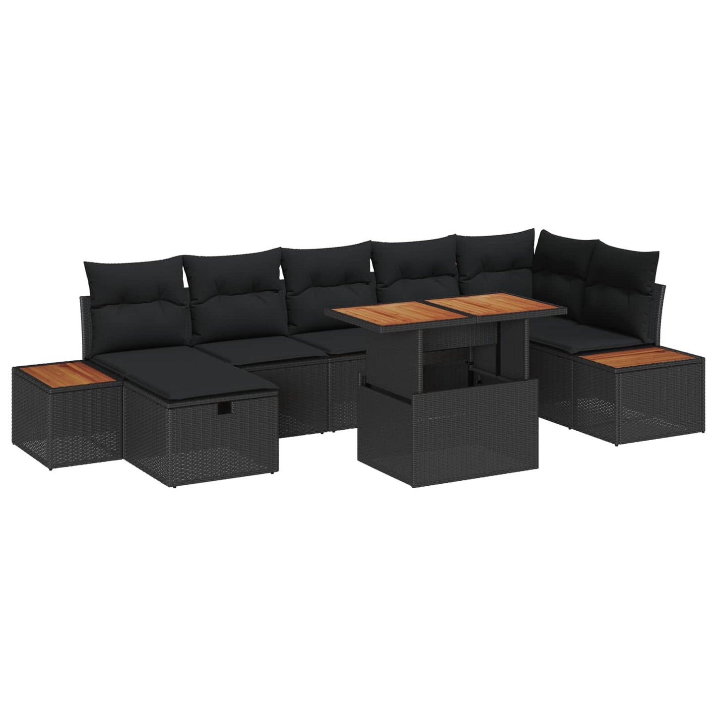 Havesofa Sæt 8 stk. Sort polyrattan