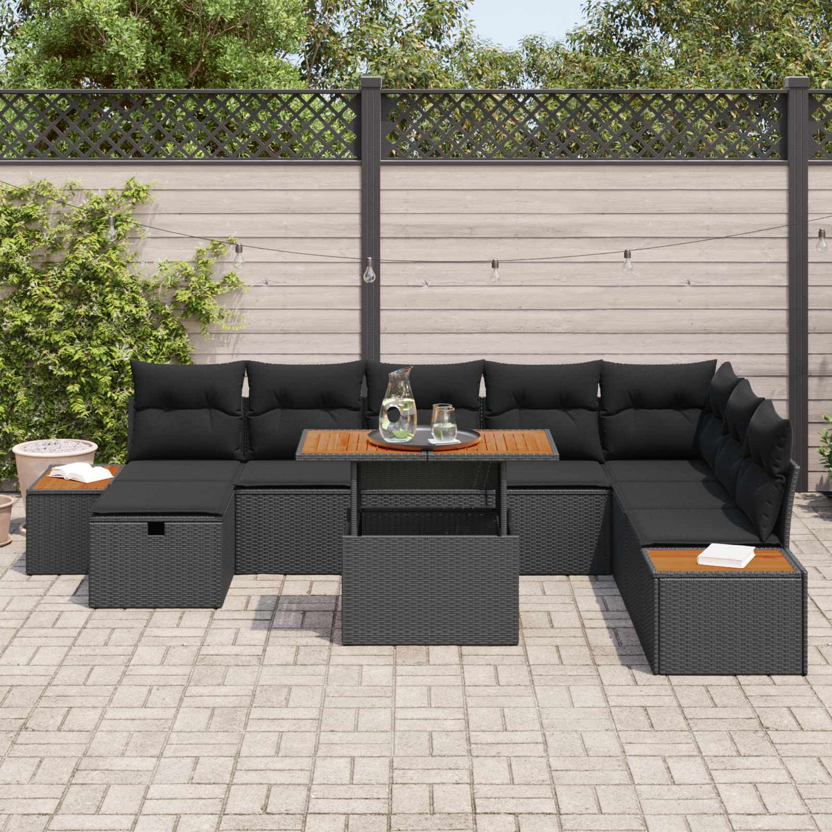 Havesofa Sæt 9 stk. Sort polyrattan