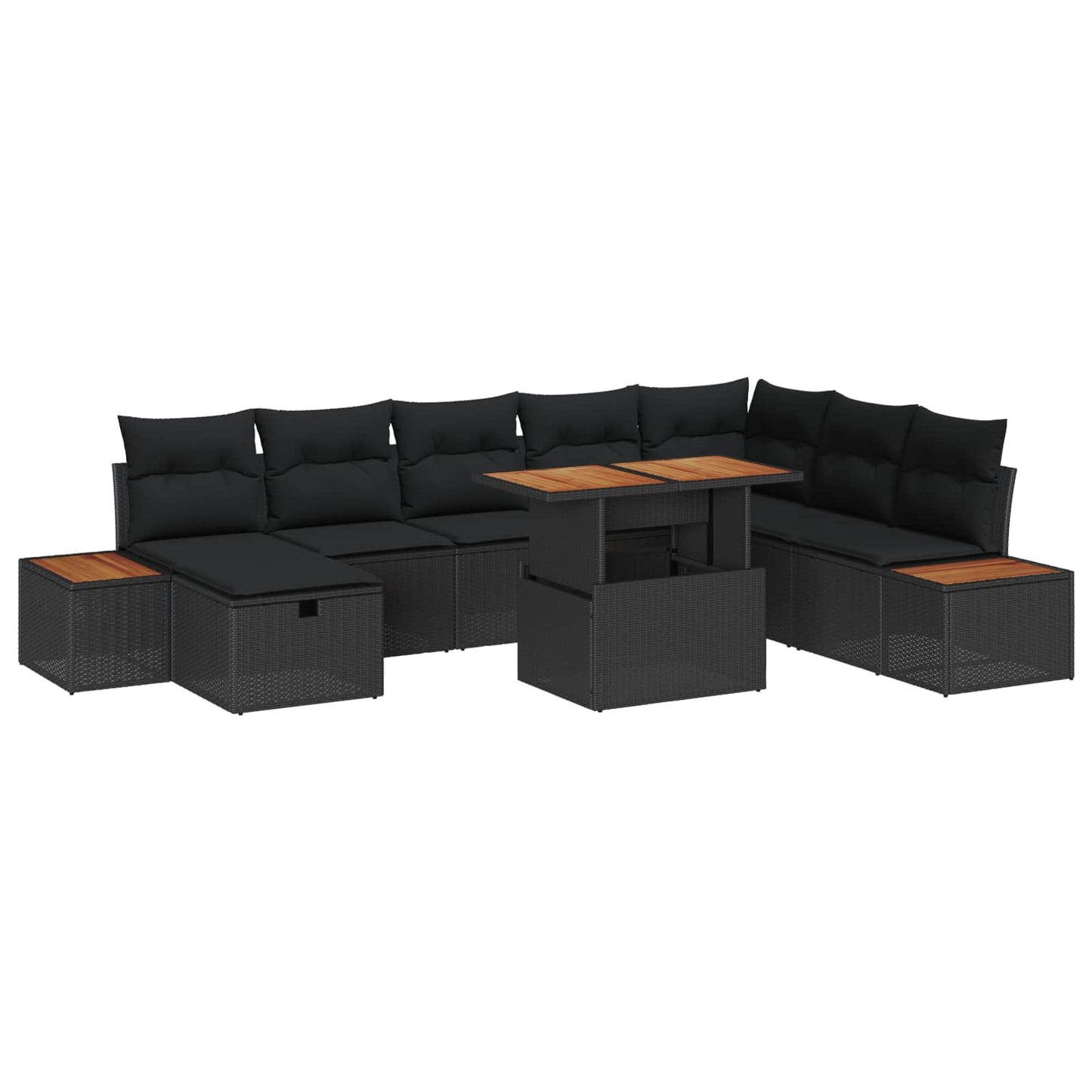 Havesofa Sæt 9 stk. Sort polyrattan