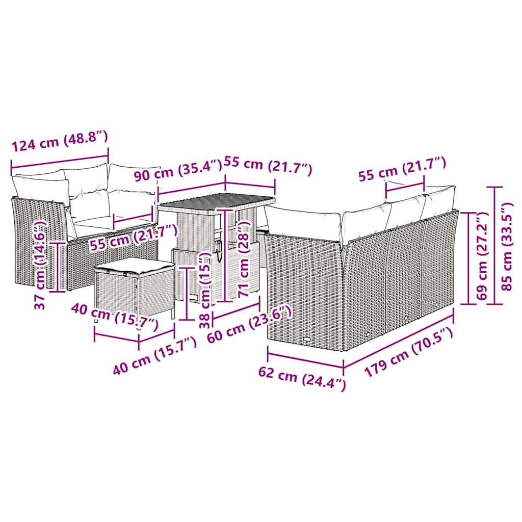 Havesofa Sæt 8 stk. Beige polyrattan