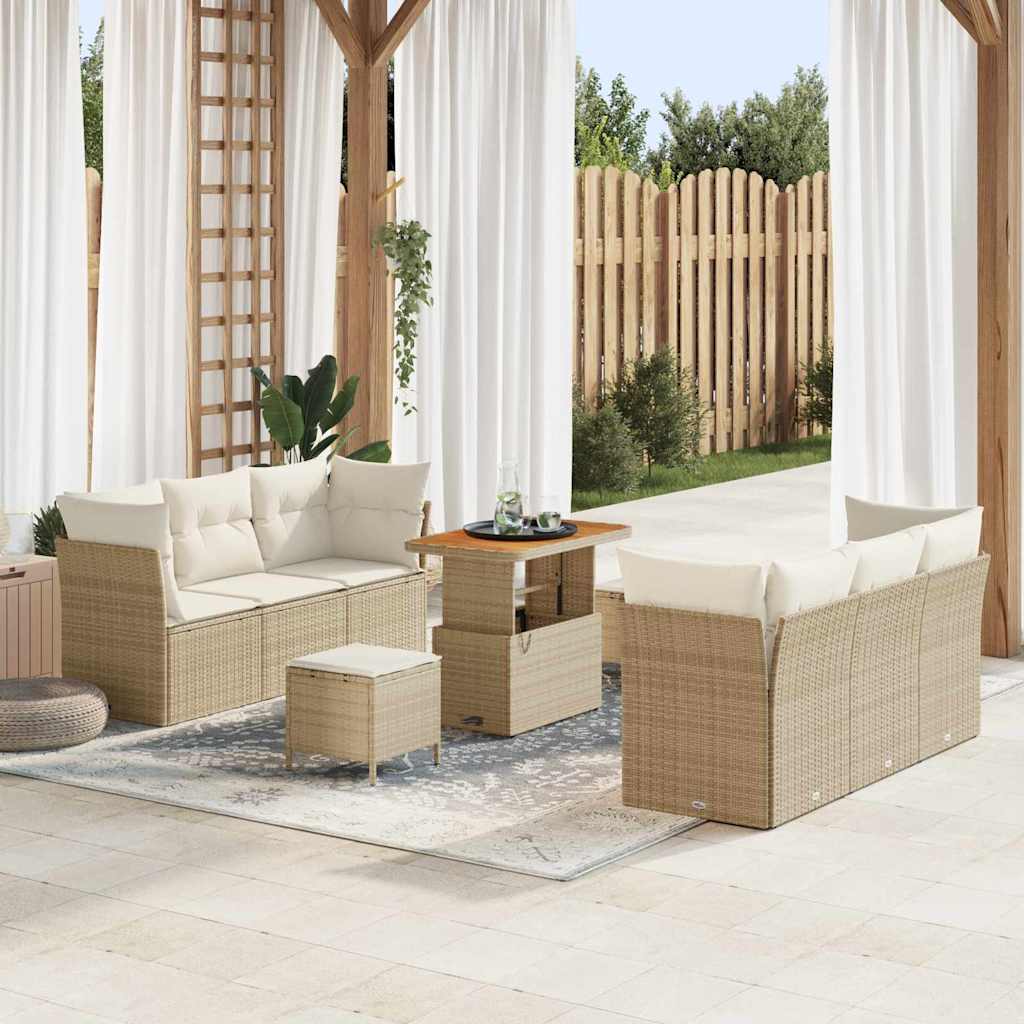 Havesofa Sæt 9 stk. Beige polyrattan