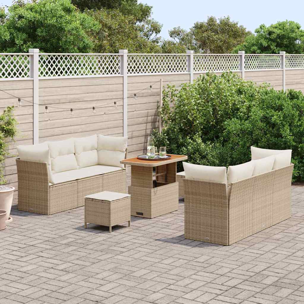 Havesofa Sæt 9 stk. Beige polyrattan