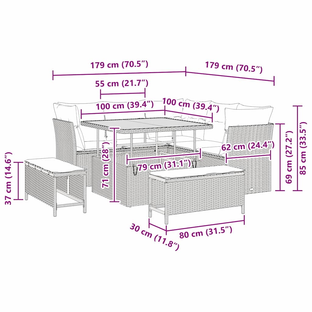 Havesofa Sæt 8 stk. Beige polyrattan