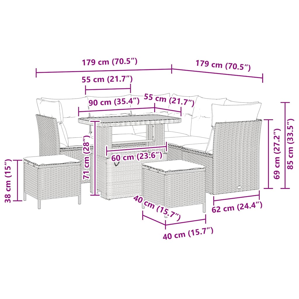 Havesofa Sæt 8 stk. Beige polyrattan