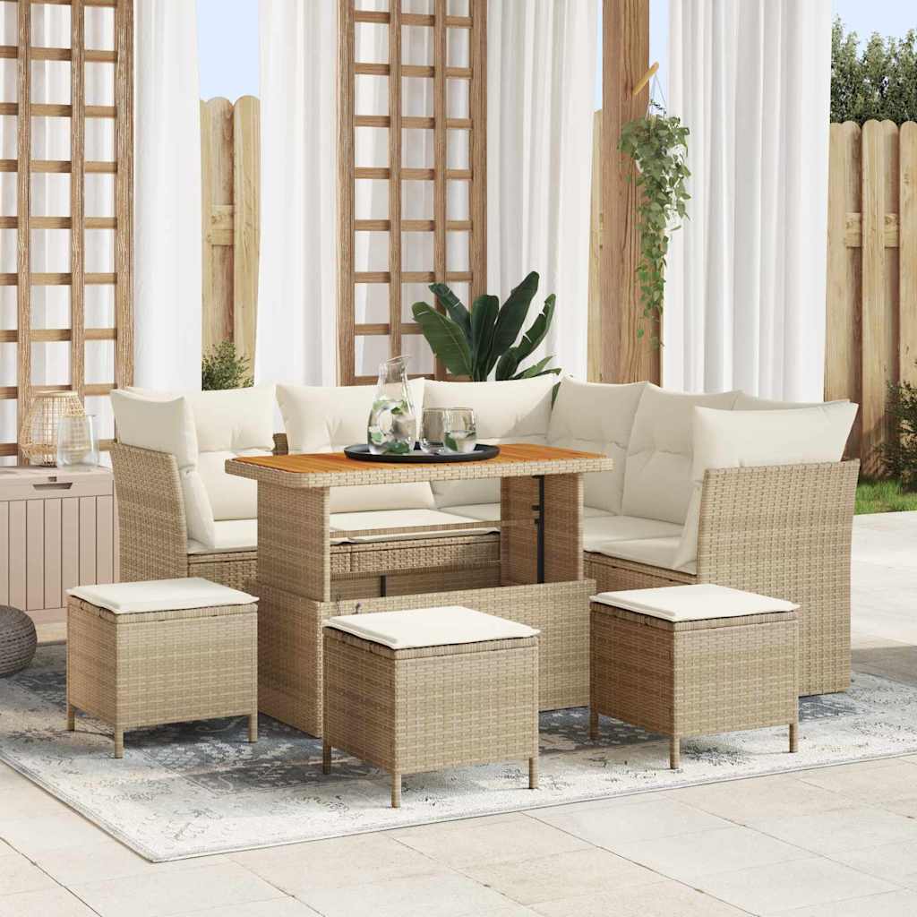 Havesofa Sæt 9 stk. Beige polyrattan