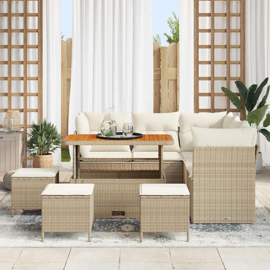 Havesofa Sæt 9 stk. Beige polyrattan