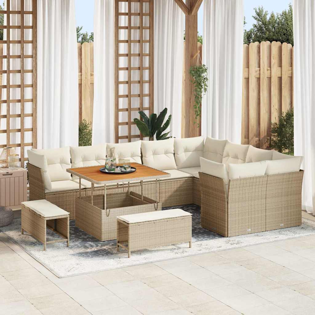 Havesofa Sæt 12 stk. Beige polyrattan