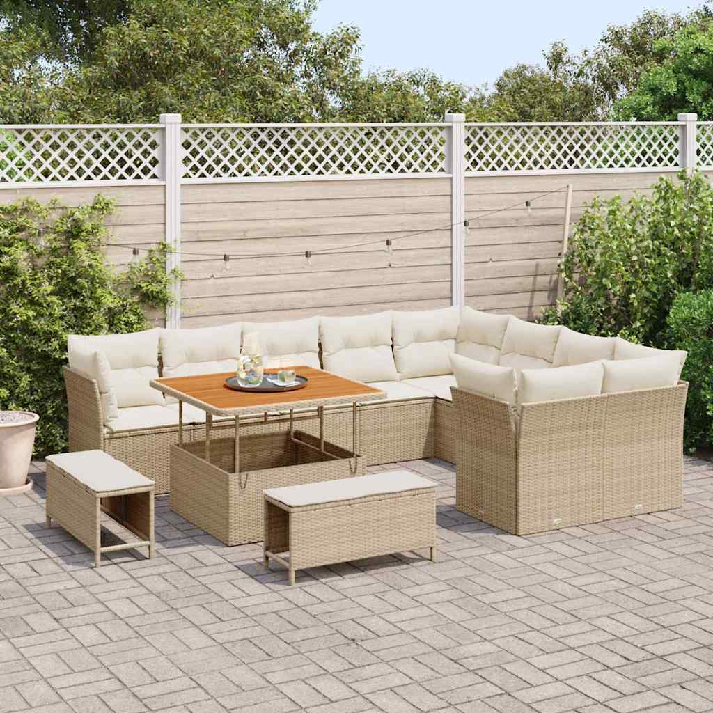 Havesofa Sæt 12 stk. Beige polyrattan