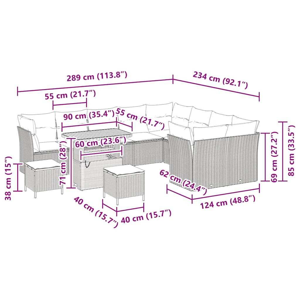 Havesofa Sæt 12 stk. Beige polyrattan