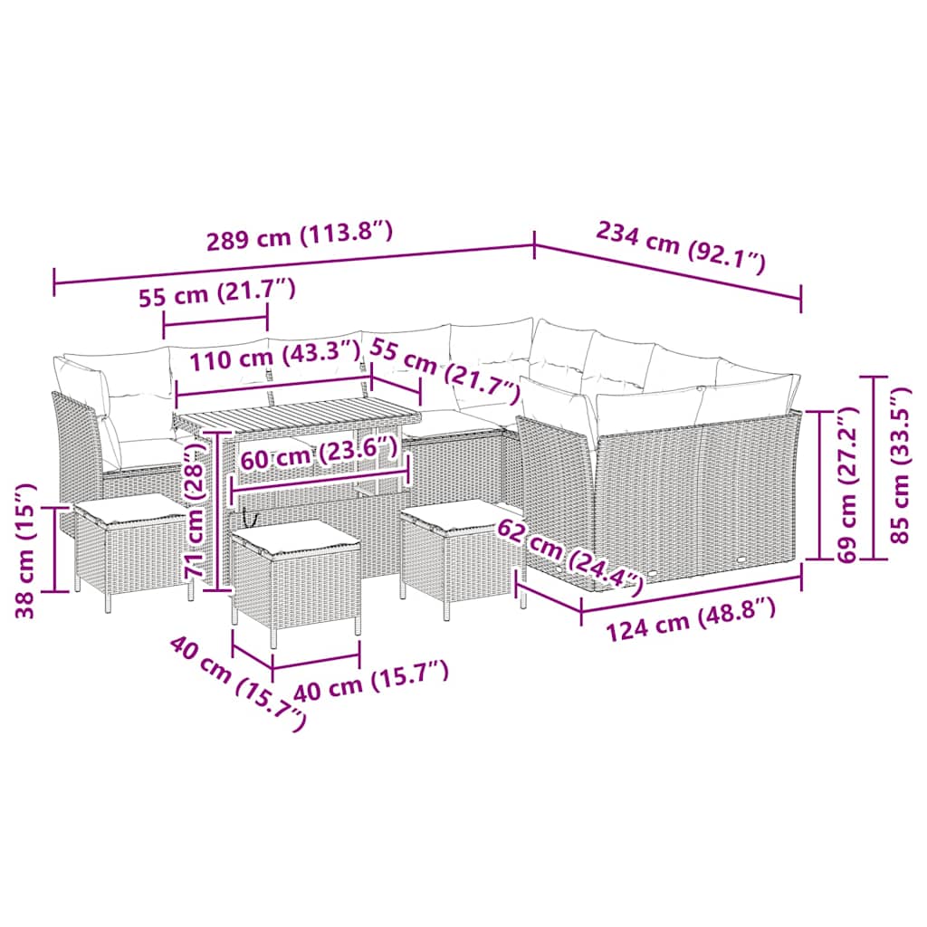 Havesofa Sæt 13 stk. Beige polyrattan