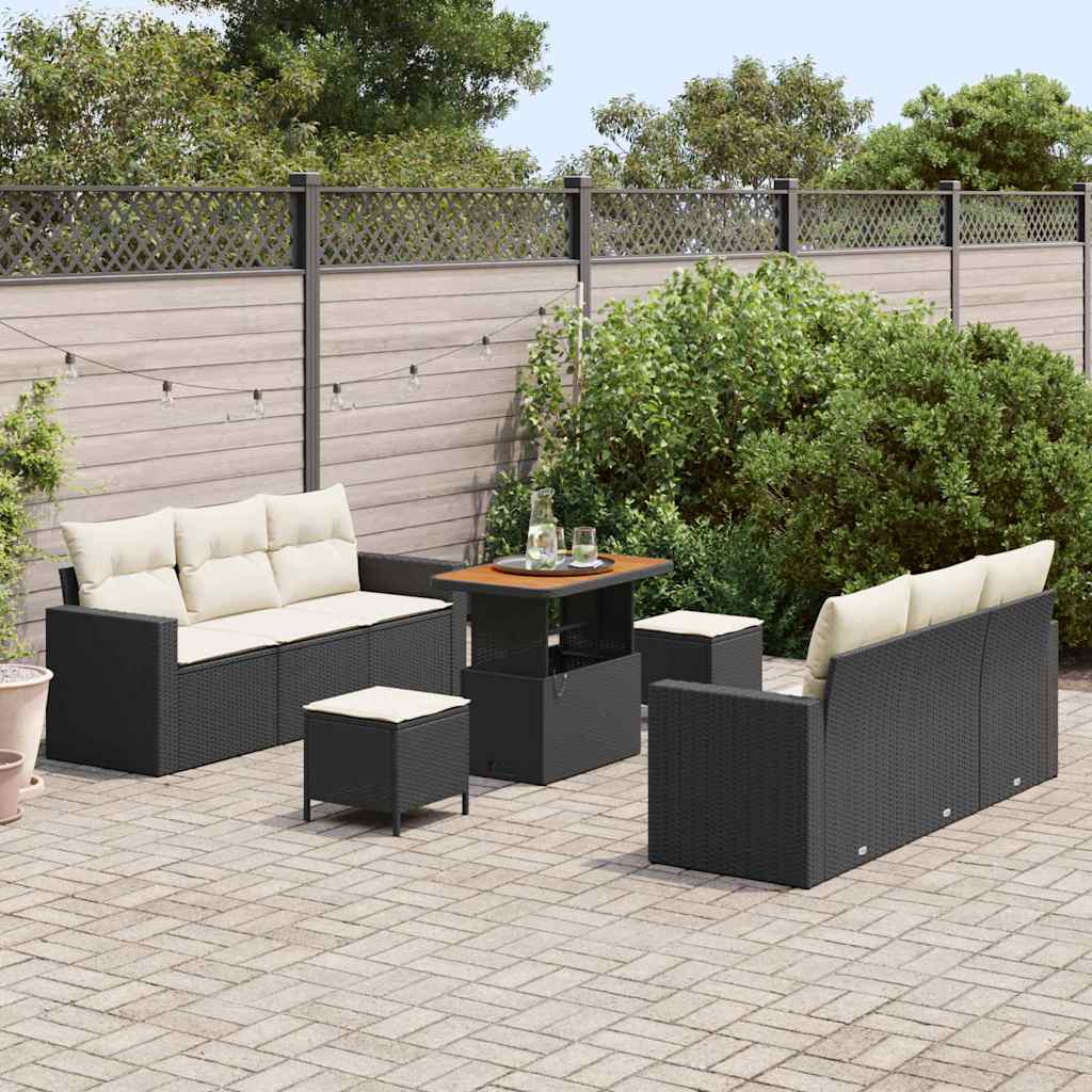 Havesofa Sæt 9 stk. Sort polyrattan