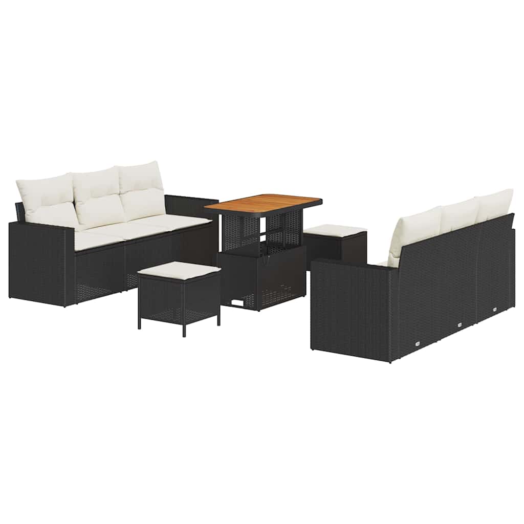 Havesofa Sæt 9 stk. Sort polyrattan