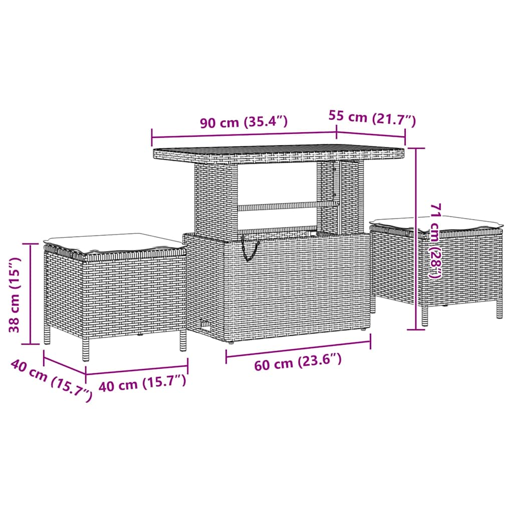 Havesofa Sæt 9 stk. Sort polyrattan